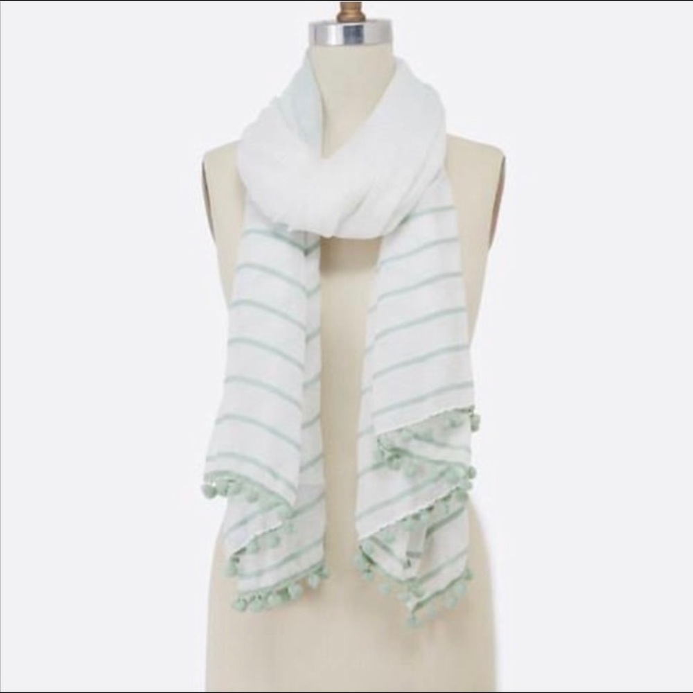 Ann Taylor Seafoam Green and White Strip Scarf